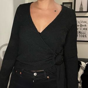 H&M • NWOT Black Wrap Long Sleeve Blouse with Hoop